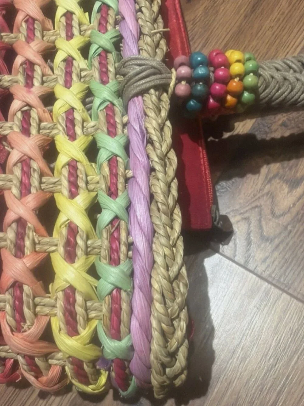 Sun And Sand Purse Straw Woven Tote Zip Closure 2 Pockets Inside Rainbow Colors